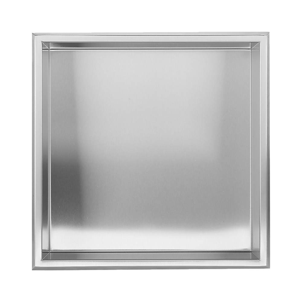 336 x 336 x 101mm Shower Niche Single Shelf Organizer No Tile Needed in Stainless Steel Finish