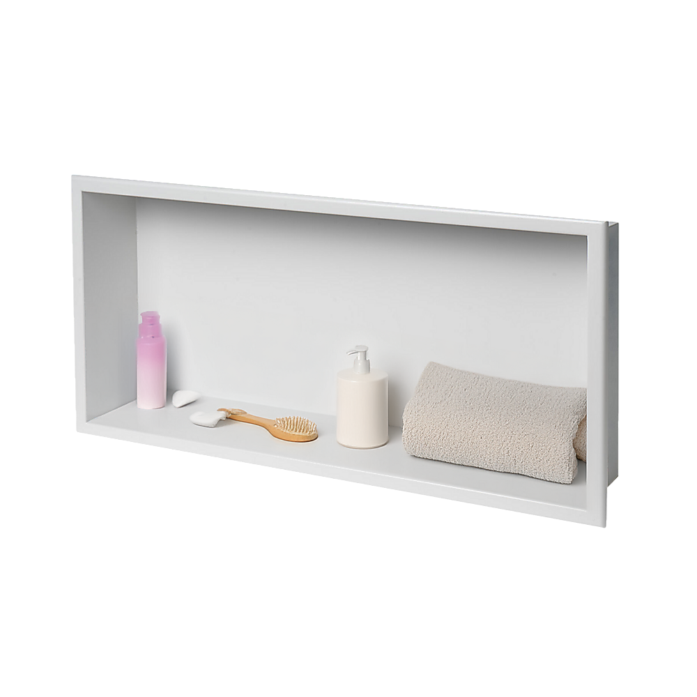 641 x 336 x 101mm Shower Niche Single Shelf Organizer No Tile Needed in White