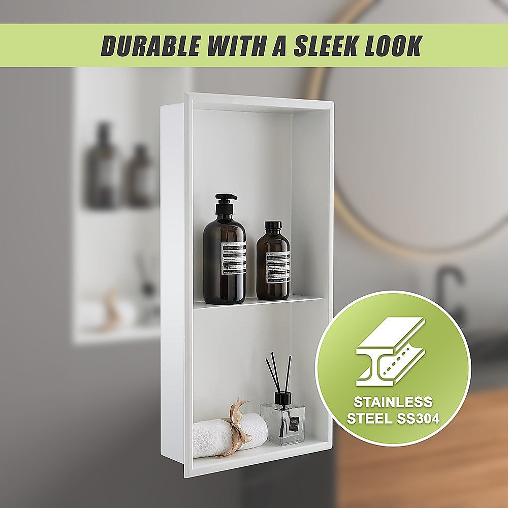 641 x 336 x 101mm Shower Niche Double Shelf Organizer No Tile Needed in White