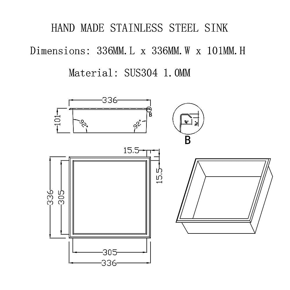 336 x 336 x 101mm Shower Niche Single Shelf Organizer No Tile Needed in Gold