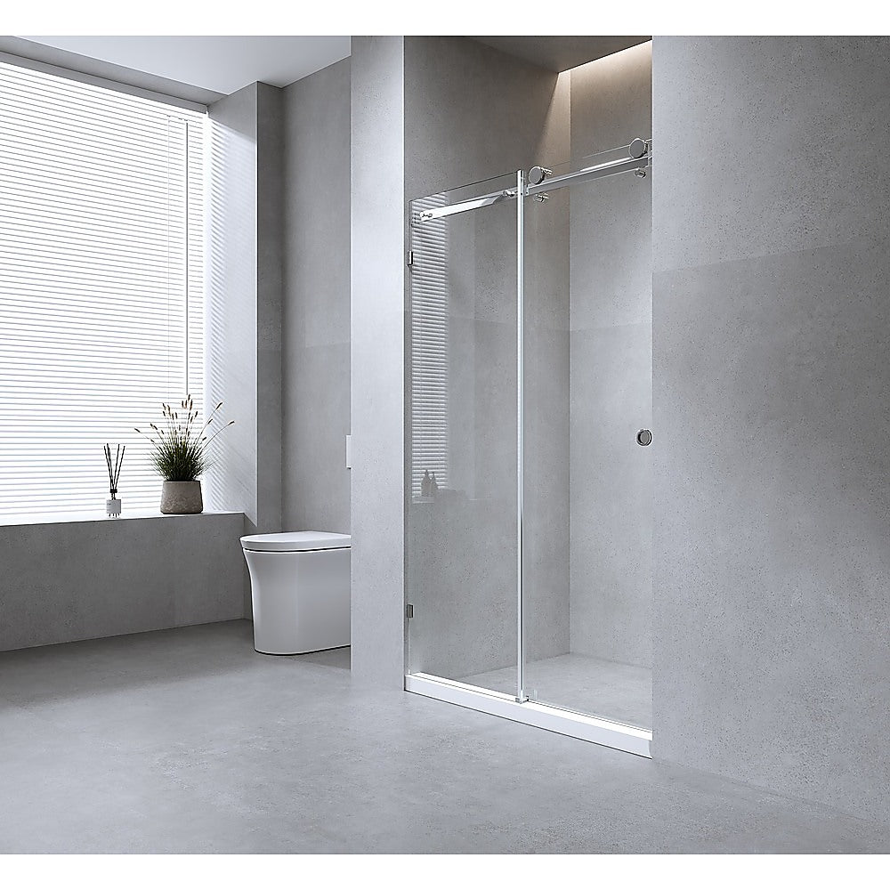 130cm Frameless Glass Sliding Shower Door – With Black Rail and U-bracket for Modern Bathrooms