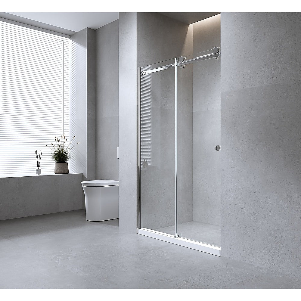 130cm Frameless Glass Sliding Shower Door – With Black Rail and U-bracket for Modern Bathrooms