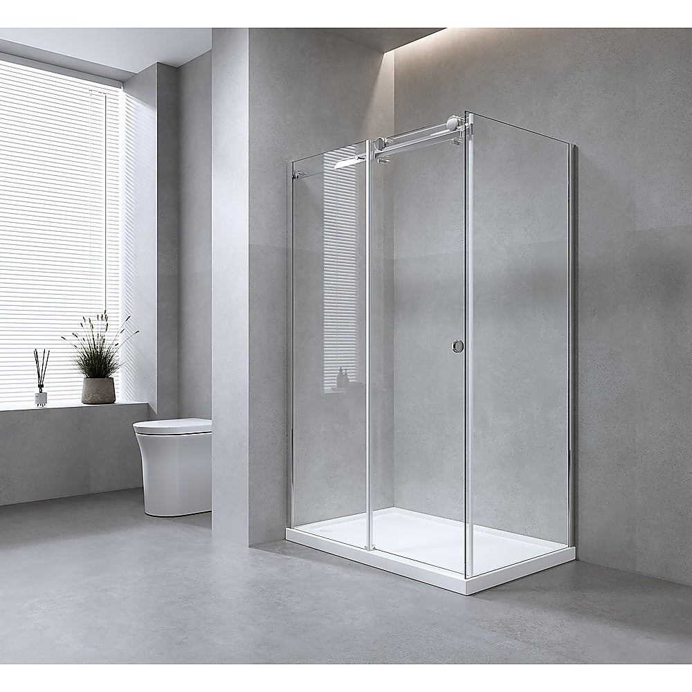 180x80cm Frameless Glass Sliding Corner Shower – With Nickel Rail and Wall Channel for Contemporary Bathrooms