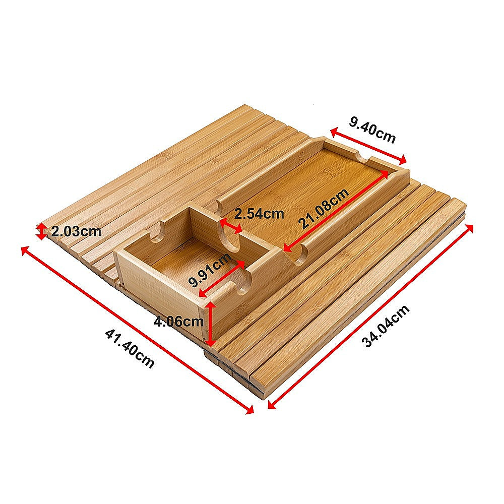 Bamboo Sofa Arm Tray Couch Phone Holder Anti-Slip for Snacks Drinks
