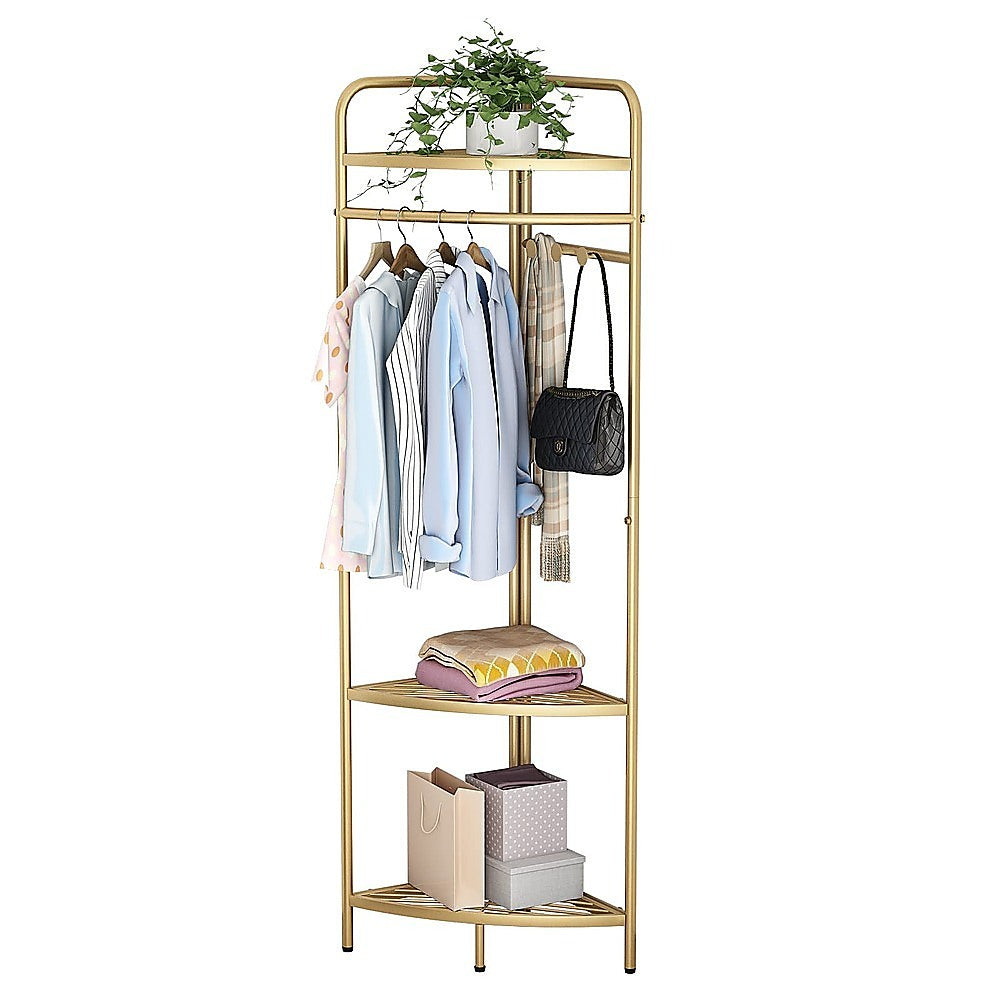 Corner Gold Clothing Rack ??Stylish Clothes Storage Stand for Bedroom & Wardrobe