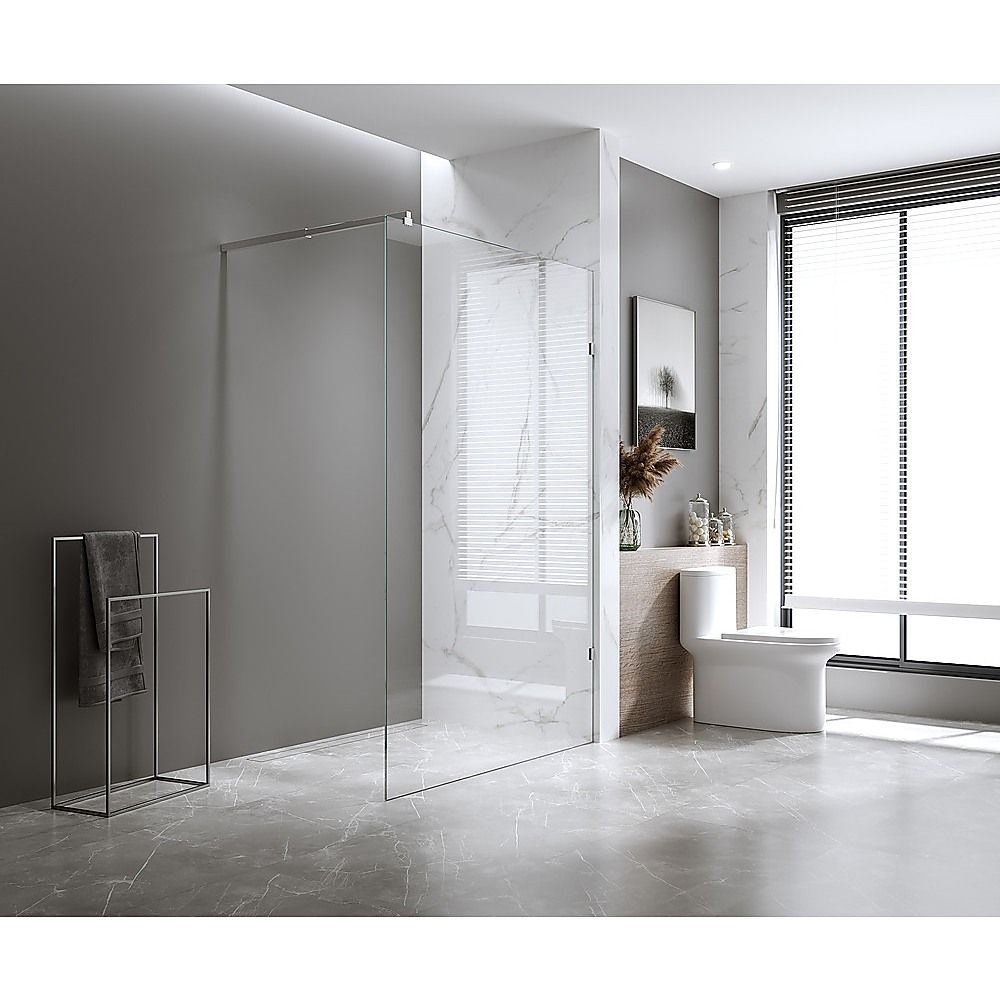 100x210cm Glass Shower Screen with Gold F-Brackets and Floor F-Bracket