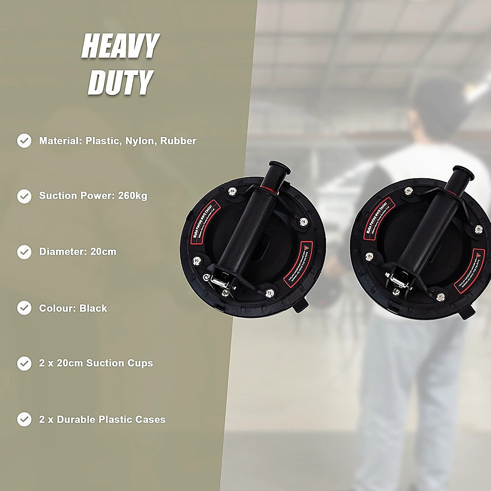 2x20cm 500kg Vacuum Suction Cup Glass Lifter Granite Sucker Pump Lift Heavy Duty