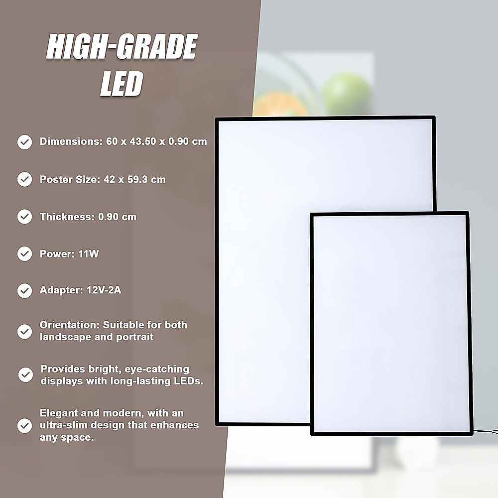 A2 LED Slim Advertising Lightbox Sign Wall-Mounted Poster Board Menu Frame