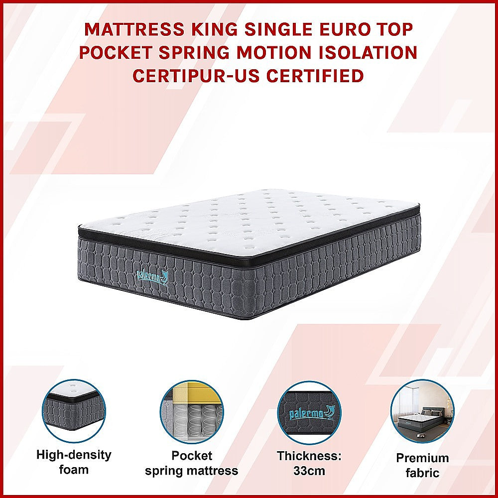 King Single Euro Top Pocket Spring Mattress – Motion Isolation Comfort with CertiPUR-US® Certified Foam Layers