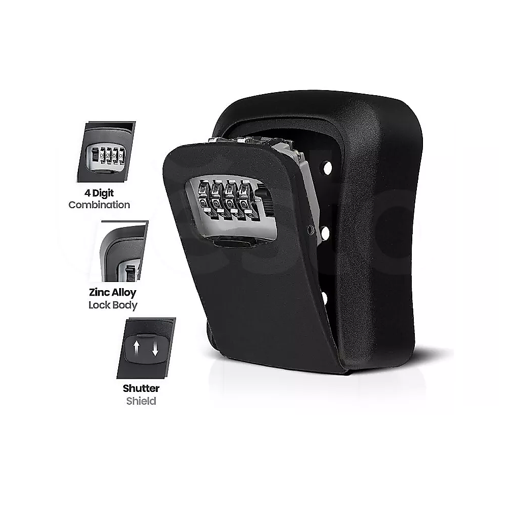 Lock Box Key Safe 4 Combination Outdoor Security Wall Mounted Weather Resistant Key Storage Box