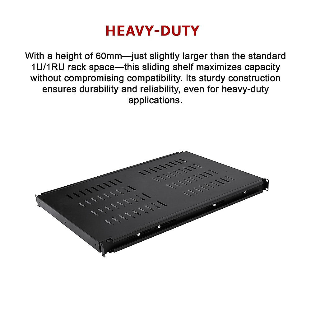 1U Sliding Server Rack Shelf 26 Inch Deep Vented for 19 Inch Cabinet