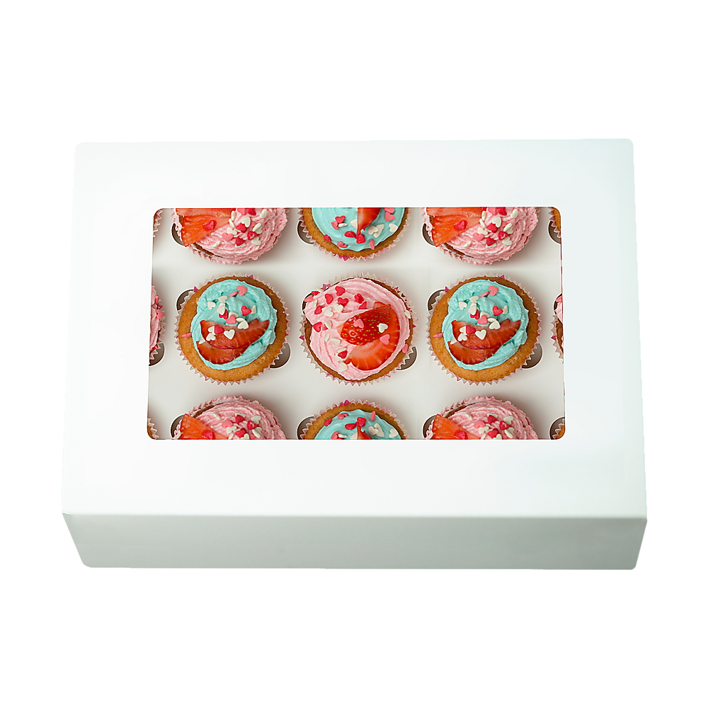 50pcs Cupcake Boxes 12-Hole Laminated Clear Window Face Boxes Favour