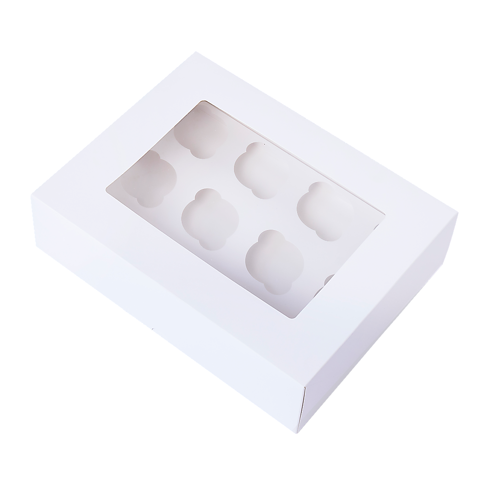 50pcs Cupcake Boxes 12-Hole Laminated Clear Window Face Boxes Favour