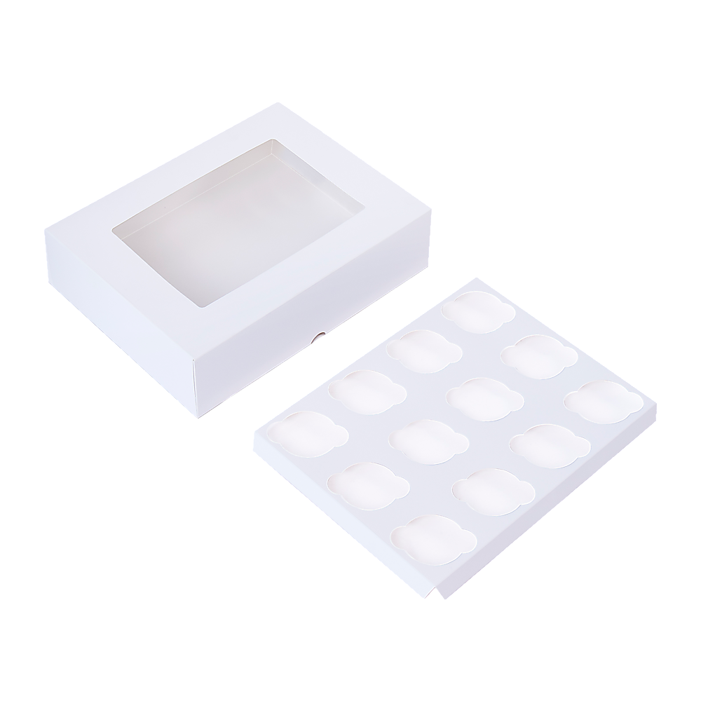 50pcs Cupcake Boxes 12-Hole Laminated Clear Window Face Boxes Favour