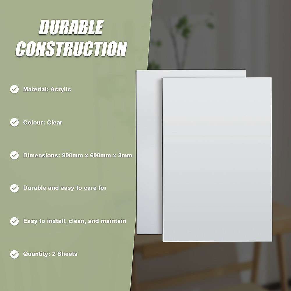 MIRROR Acrylic Sheet Perspex Sheet Panel 2pc/set 900mm x 600mm x 3mm