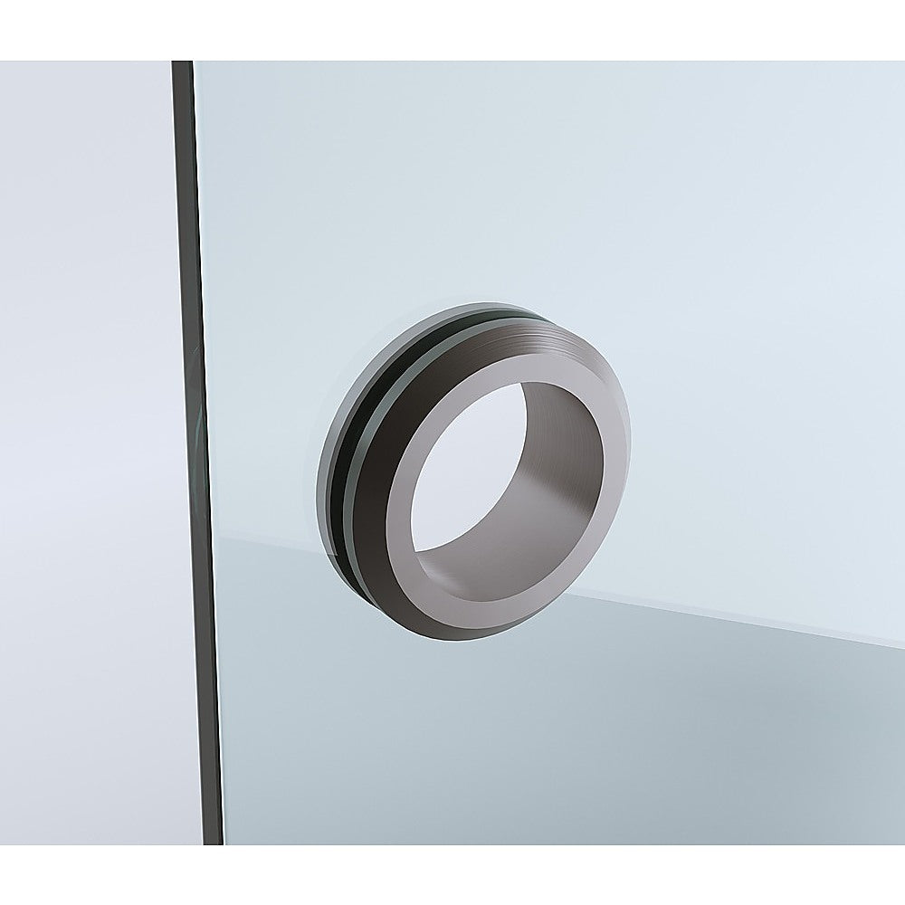 100cm Frameless Diamond Shower Screen with Gunmetal Brackets and Brass Hinges, Round Handle