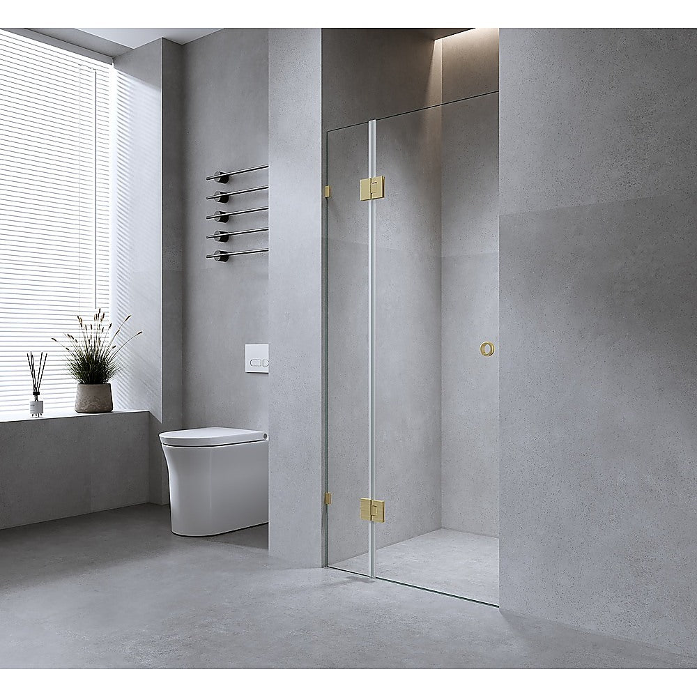 90cm Wall-to-Wall Frameless Shower Screen with Nickel Brackets, SS Hinges & U-Brackets