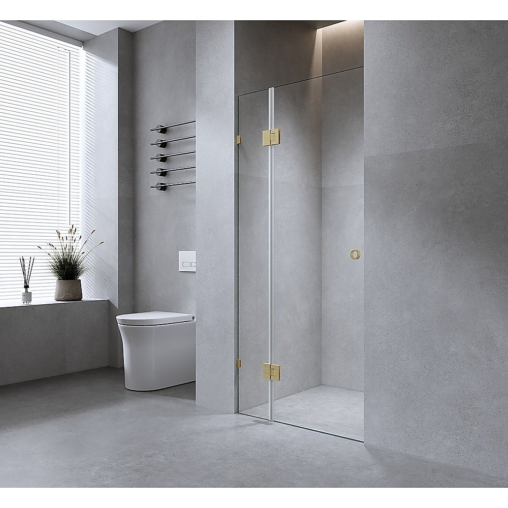 100cm Wall-to-Wall Frameless Shower Screen with Nickel Brackets, SS Hinges & F-Brackets