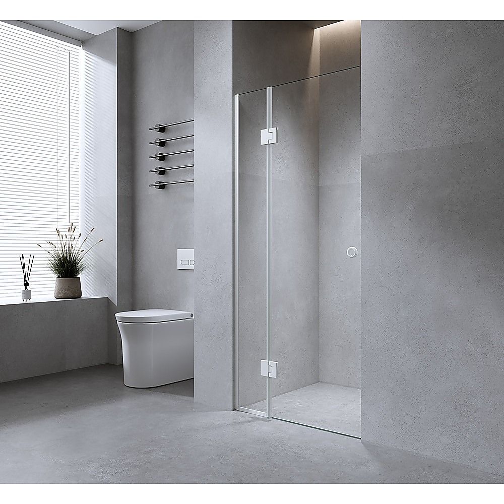 100cm Wall to Wall Frameless Shower Screen – White Wall Channel with SS Hinges for Contemporary Style