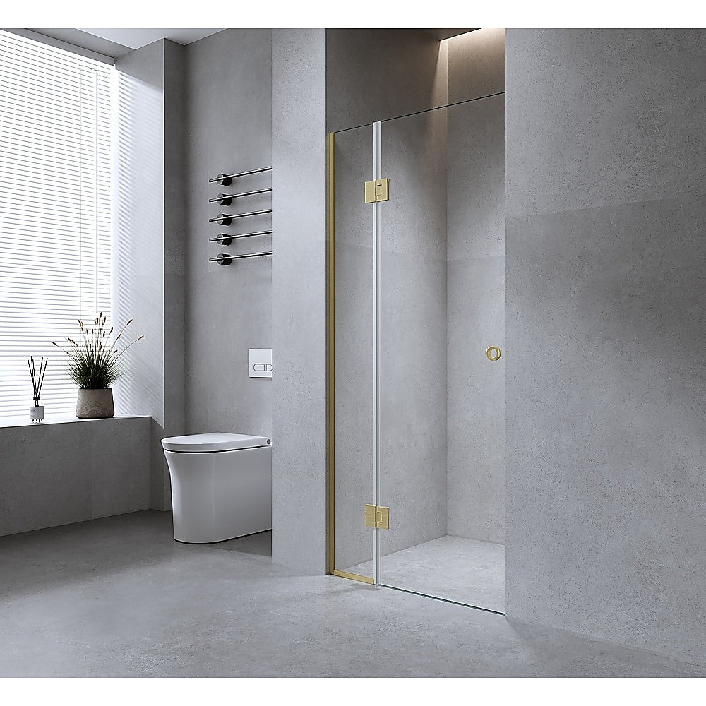 110cm Wall to Wall Frameless Shower Screen with Gunmetal Channel and SS Hinges , Round Handle
