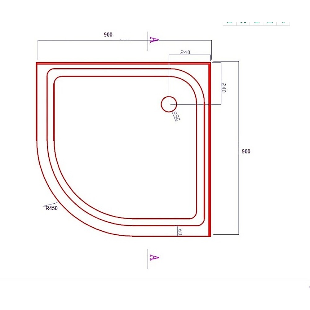 90x90cm Rounded Curved Shower Base in Black