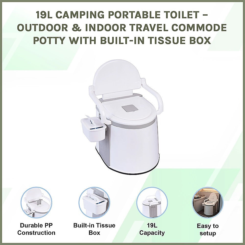 19L Camping Portable Toilet ??Outdoor & Indoor Travel Commode Potty with Built-In Tissue Box