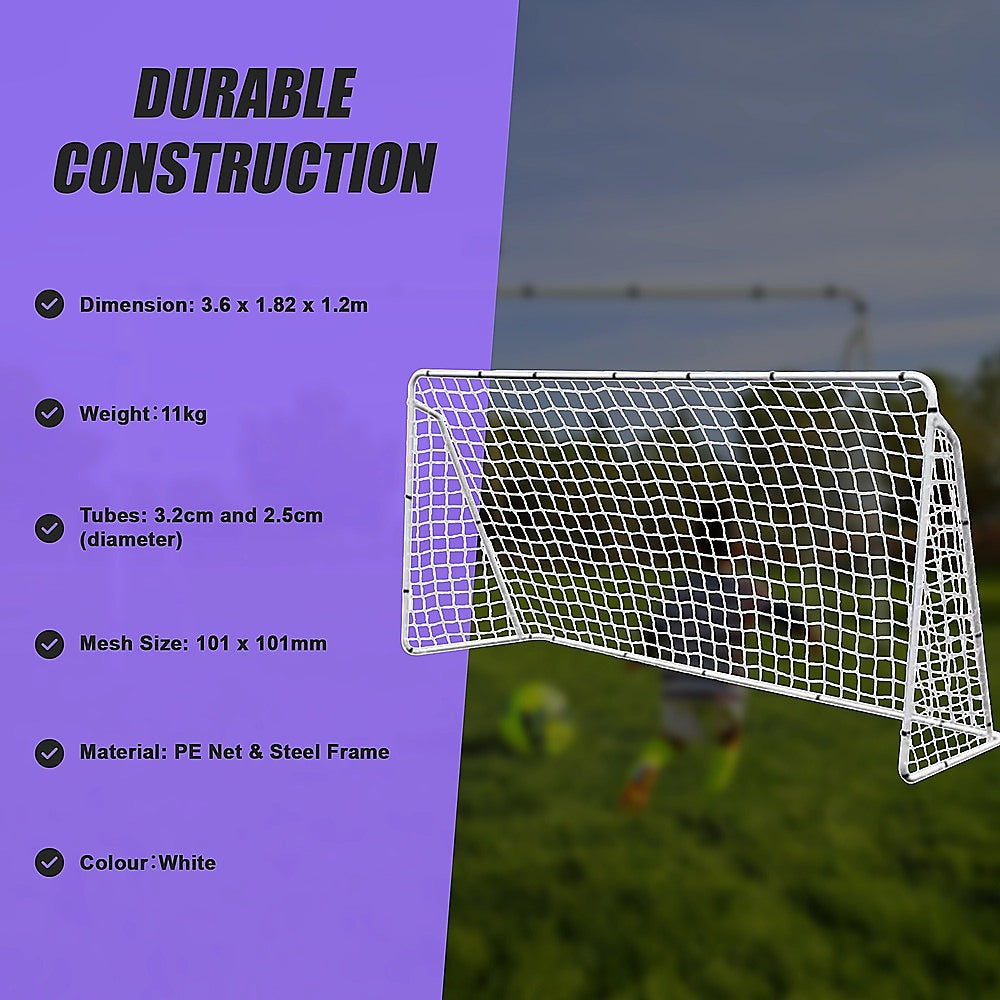 3.6m x 1.8m Portable Soccer Goal Net Steel Post Frame Backyard Football Training Set