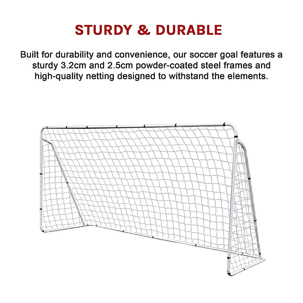 3.6m x 1.8m Portable Soccer Goal Net Steel Post Frame Backyard Football Training Set