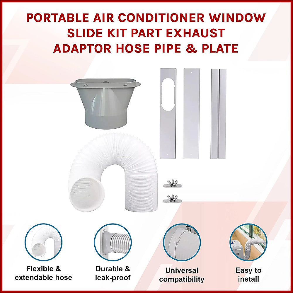Portable Air Conditioner Window Kit – Exhaust Hose Adaptor Pipe & Slide Plate