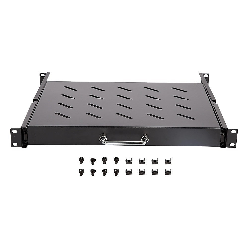 Sliding Rack Server Shelf 1U 19" 4 Post Mount – Adjustable 15" to 22" Rack Tray