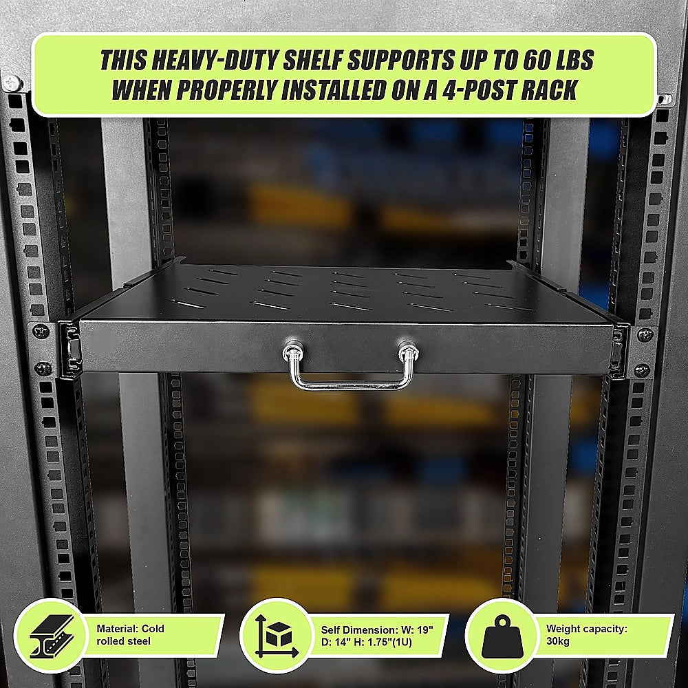 Sliding Rack Server Shelf 1U 19" 4 Post Mount – Adjustable 15" to 22" Rack Tray