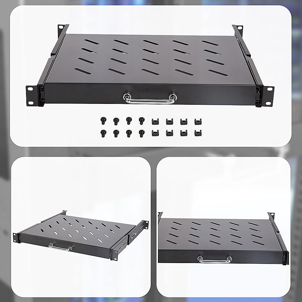 Sliding Rack Server Shelf 1U 19" 4 Post Mount – Adjustable 15" to 22" Rack Tray