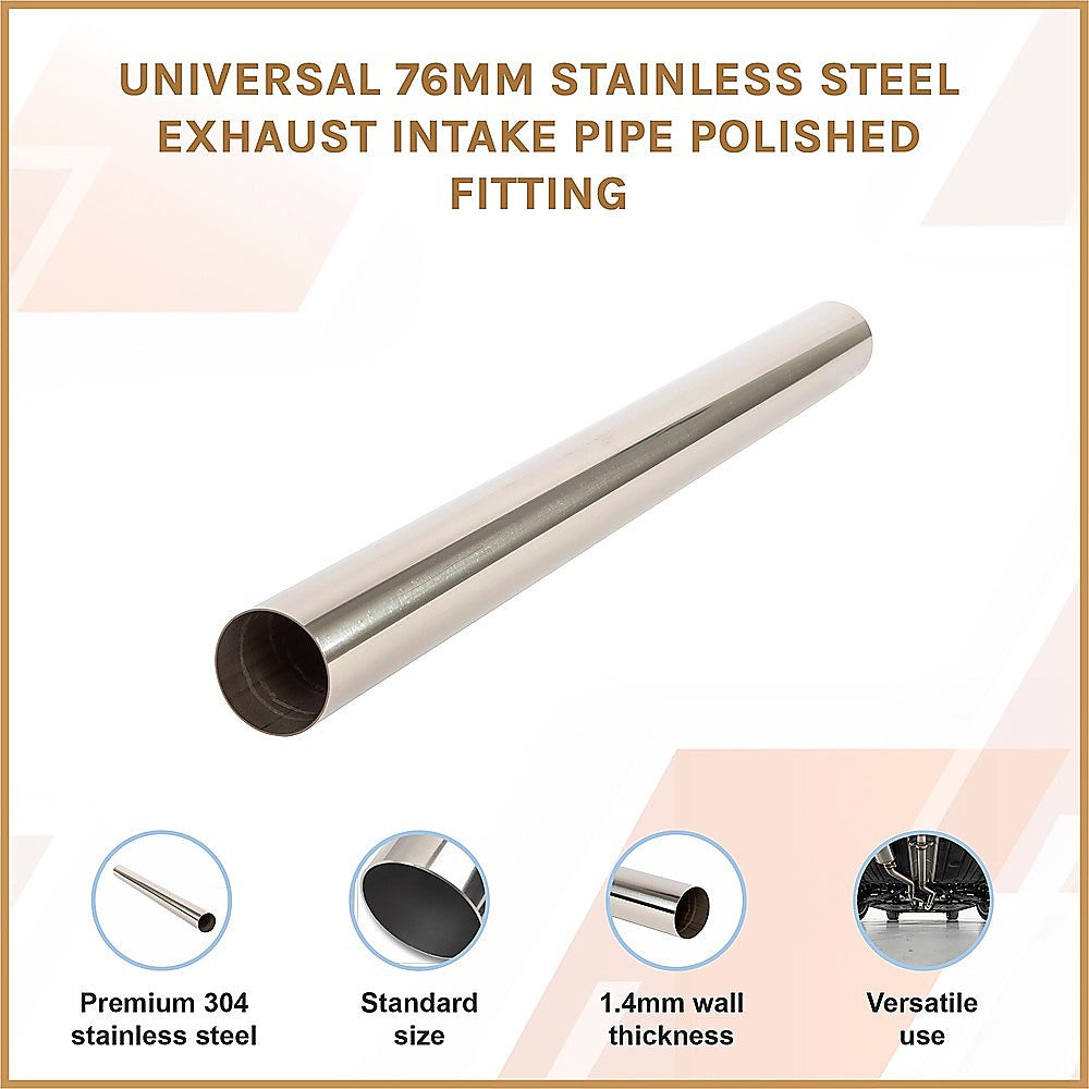 Universal 76mm Stainless Steel Exhaust Intake Pipe Polished Fitting