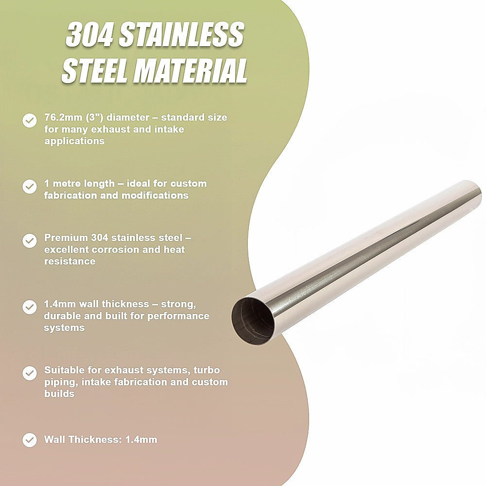 Universal 76mm Stainless Steel Exhaust Intake Pipe Polished Fitting