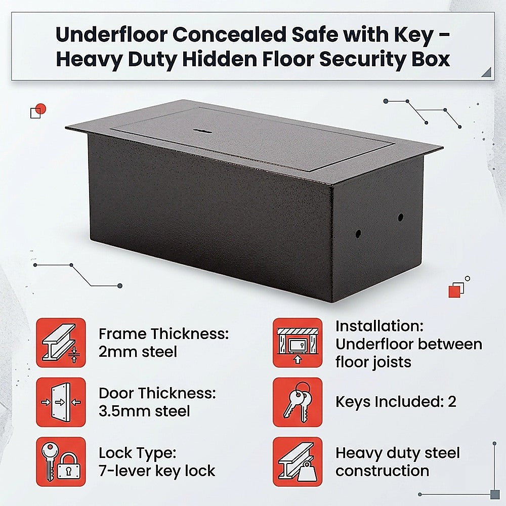Underfloor Concealed Safe with Key – Heavy Duty Hidden Floor Security Box