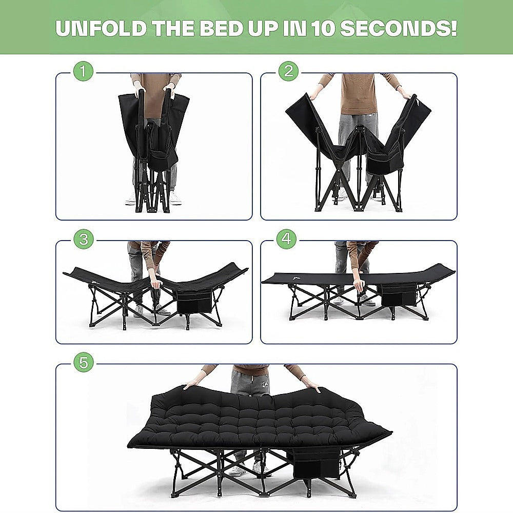 Camping Bed Elevated Cot with Mattress Foldable Outdoor Adult Sleeping