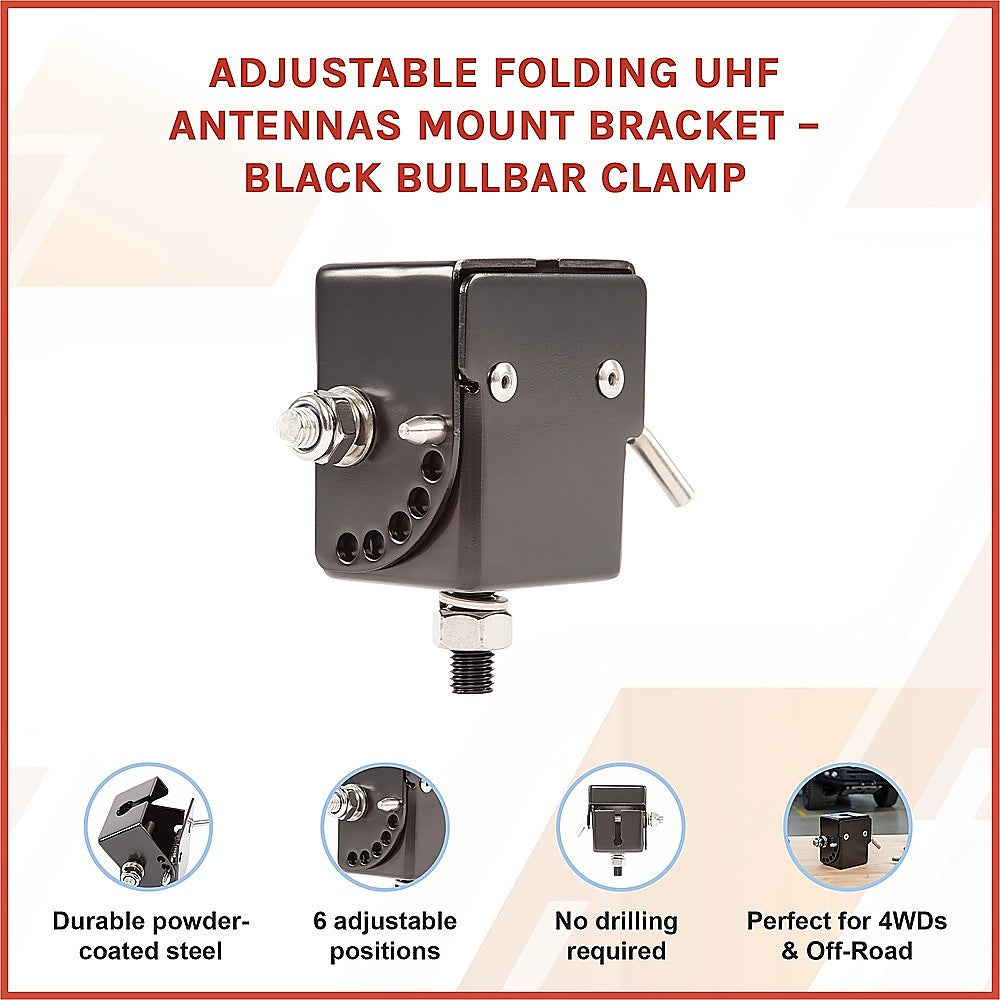 Adjustable Folding UHF Antennas Mount Bracket – Black Bullbar Clamp