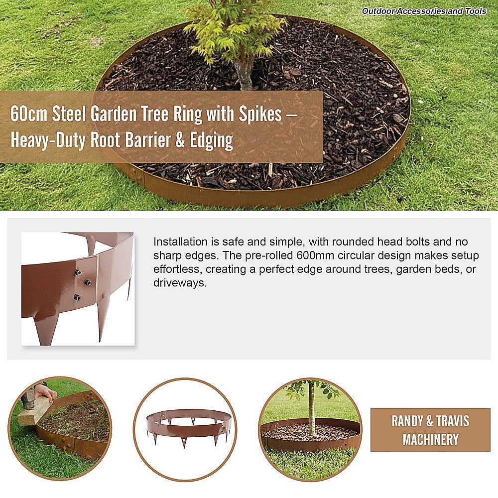 60cm Steel Garden Tree Ring with Spikes – Heavy-Duty Root Barrier & Edging