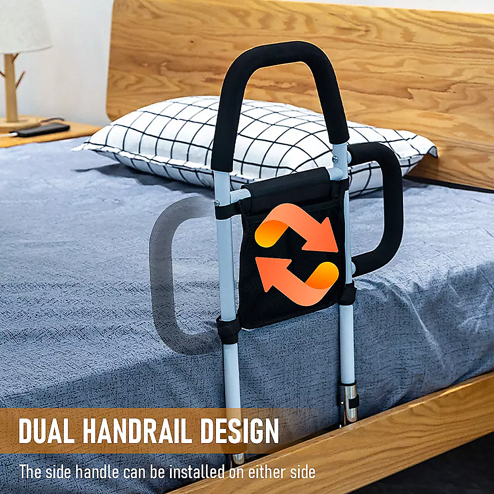 Adjustable Bed Rail – Bedside Handle with Storage Pocket & Safety Strap
