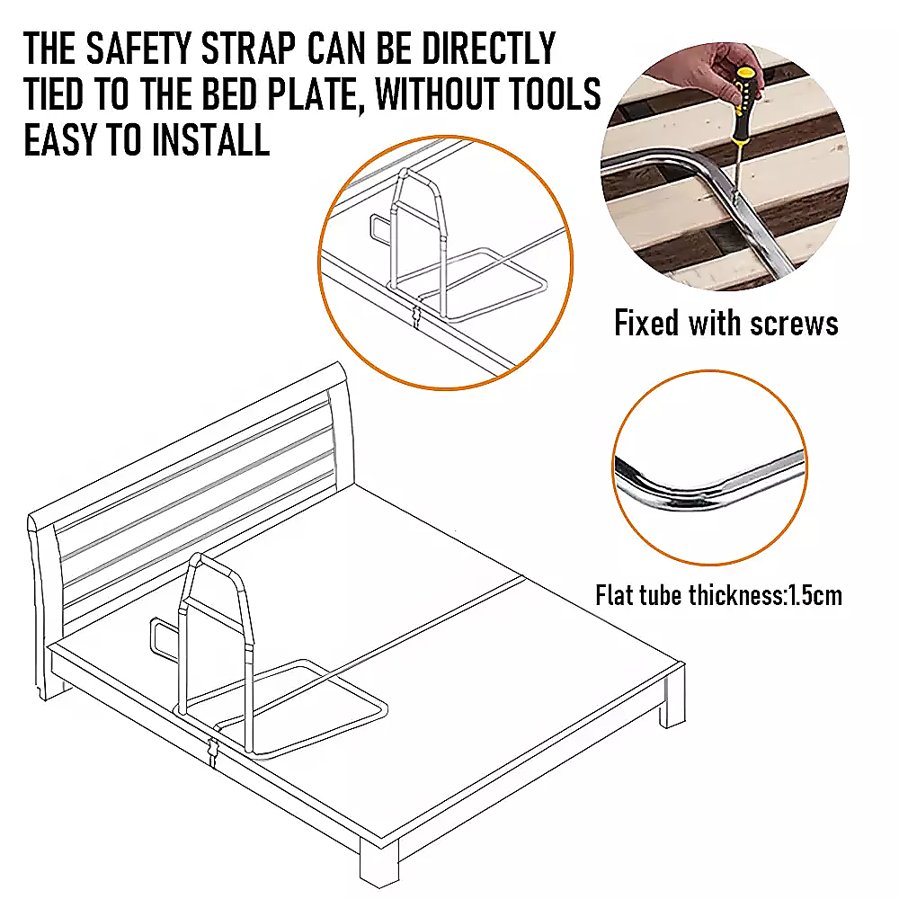 Adjustable Bed Rail – Bedside Handle with Storage Pocket & Safety Strap