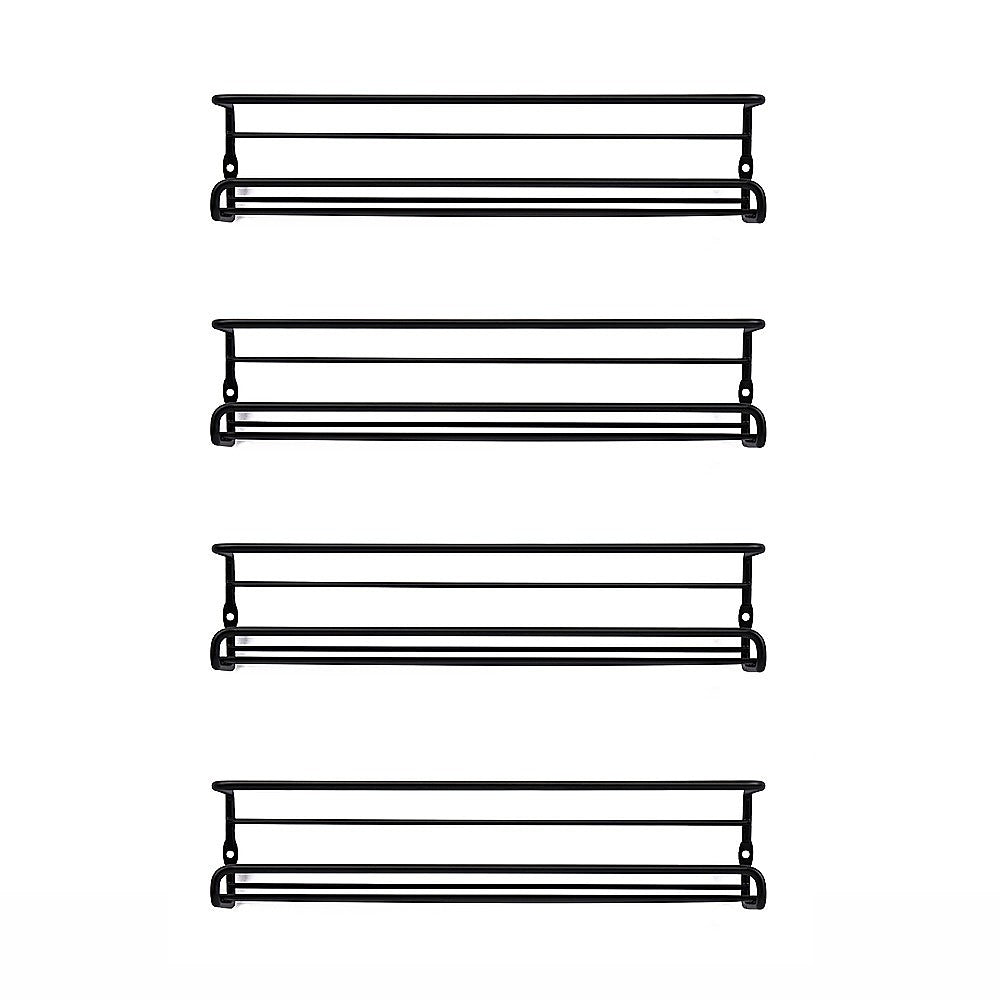 4pc Black Iron Wall Spice Rack – Kitchen Storage Shelf Set