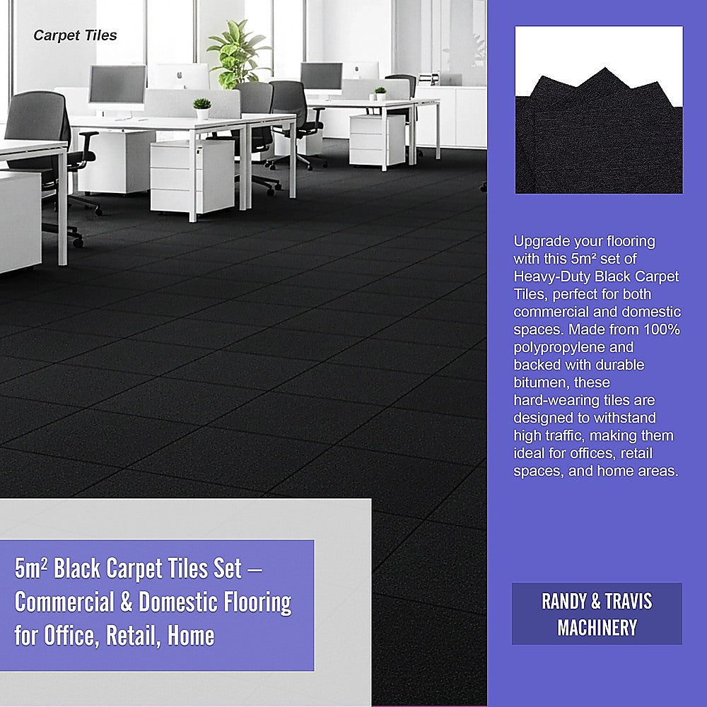 5m² Black Carpet Tiles Set – Commercial & Domestic Flooring for Office, Retail, Home