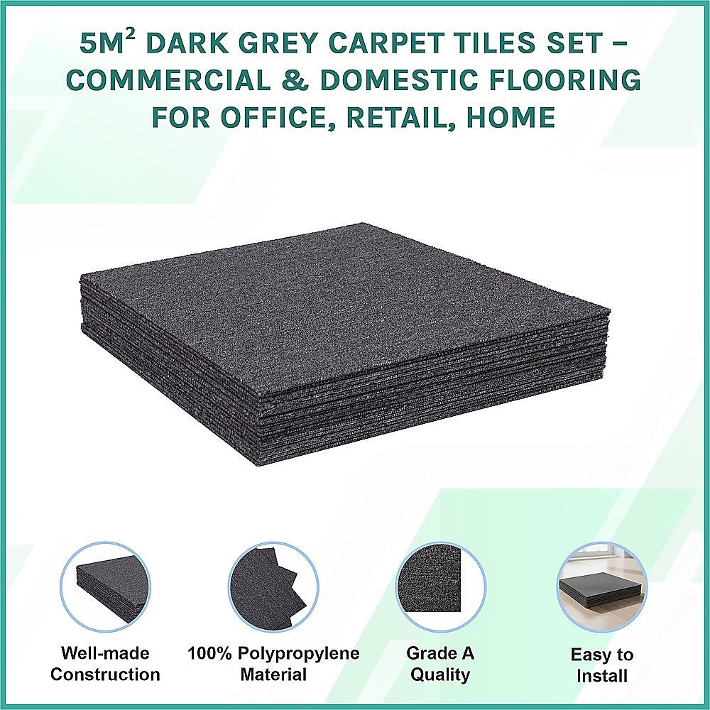 5m² Dark Grey Carpet Tiles Set – Commercial & Domestic Flooring for Office, Retail, Home