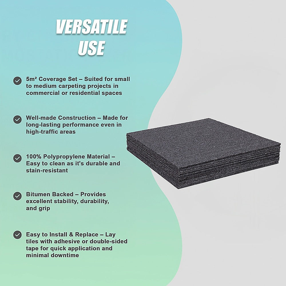 5m² Dark Grey Carpet Tiles Set – Commercial & Domestic Flooring for Office, Retail, Home