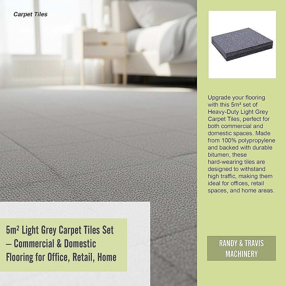 5m² Light Grey Carpet Tiles Set – Commercial & Domestic Flooring for Office, Retail, Home