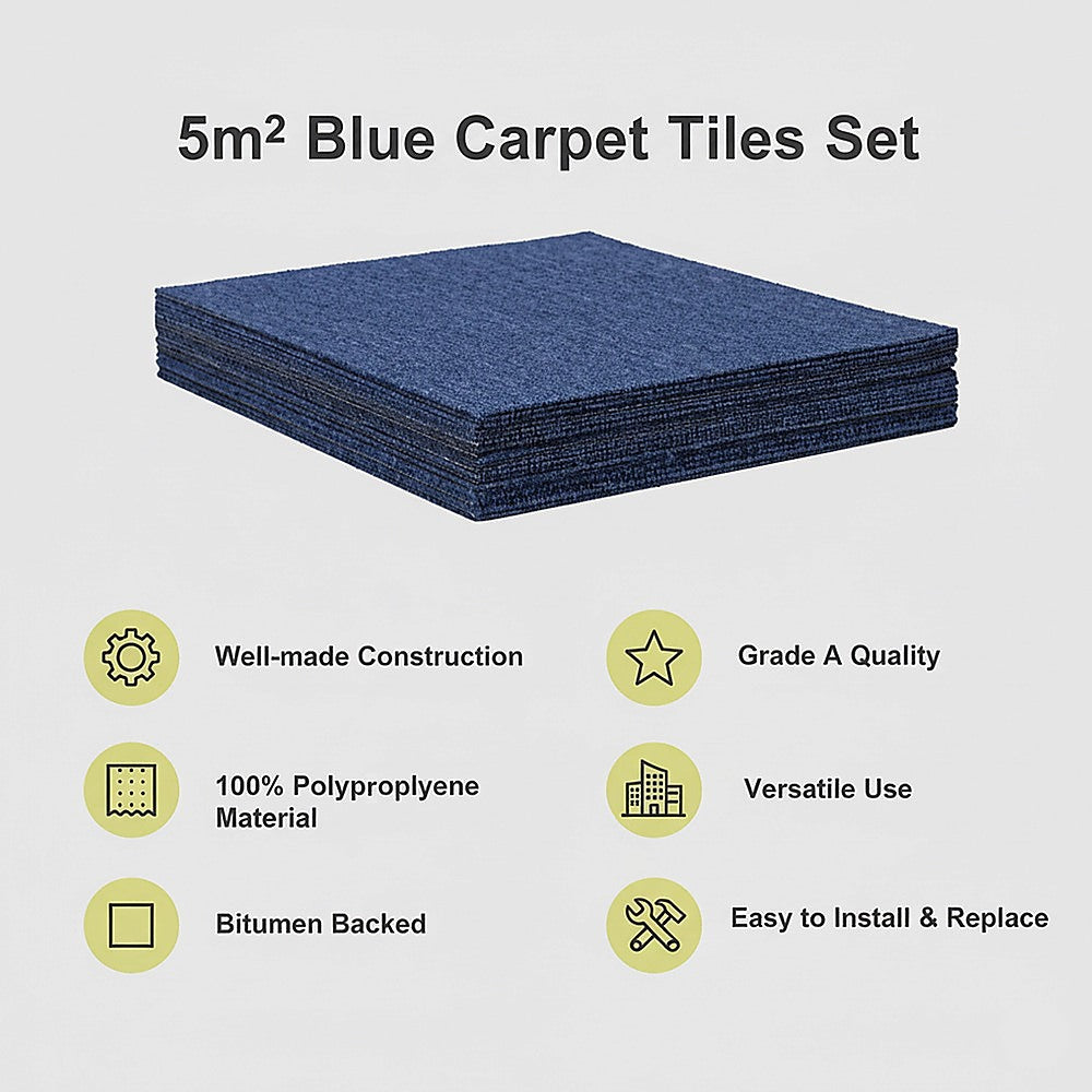 5m² Blue Carpet Tiles Set – Commercial & Domestic Flooring for Office, Retail, Home