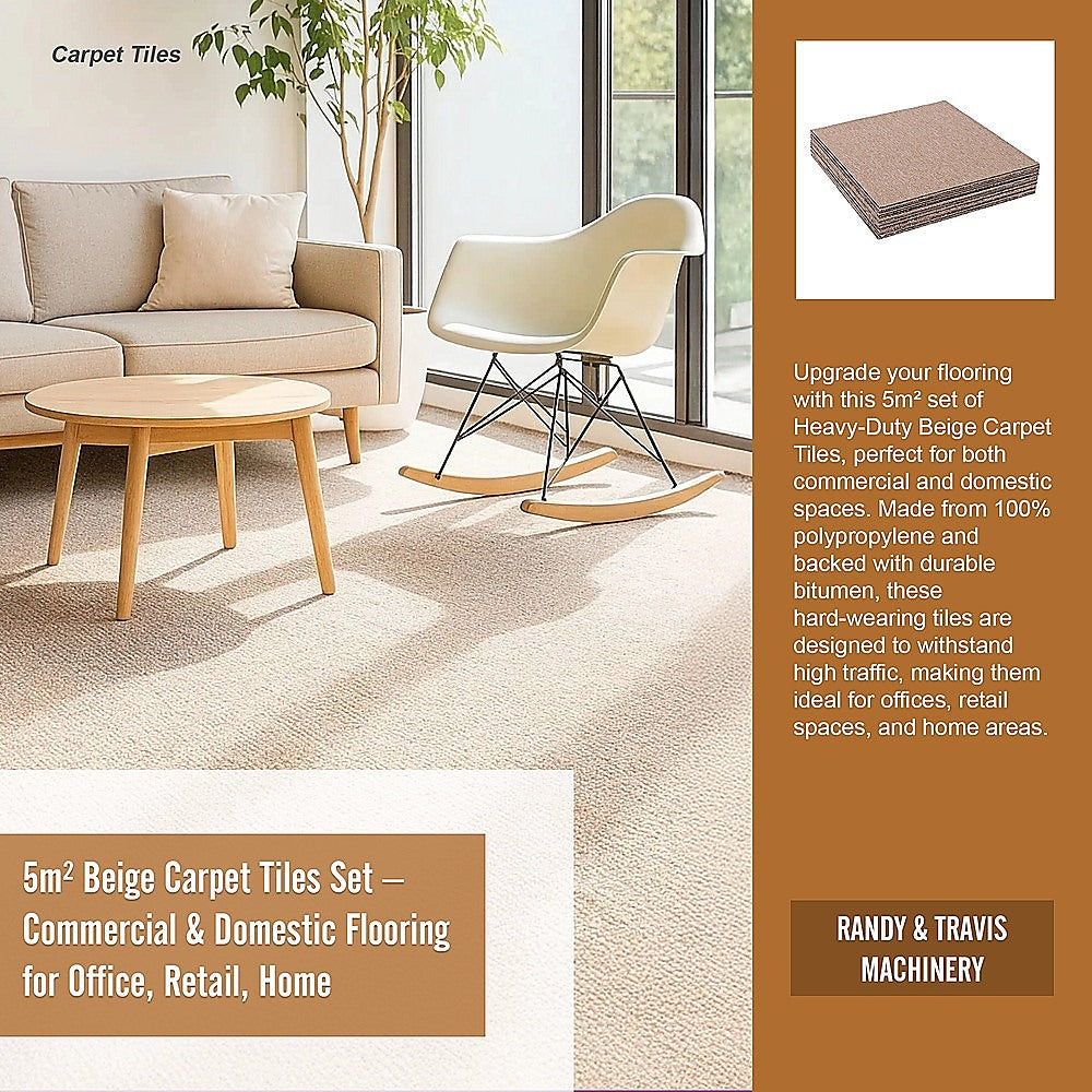 5m² Beige Carpet Tiles Set – Commercial & Domestic Flooring for Office, Retail, Home