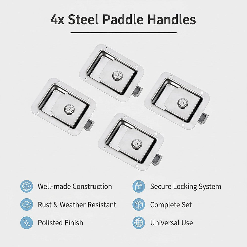 4 x Toolbox Lock Steel Paddle Handles – Heavy Duty Trailer Door Latch Set for Ute & Tool Cabinets