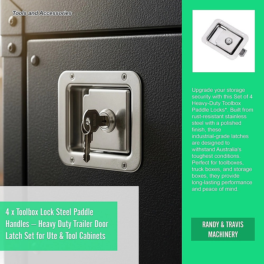 4 x Toolbox Lock Steel Paddle Handles – Heavy Duty Trailer Door Latch Set for Ute & Tool Cabinets
