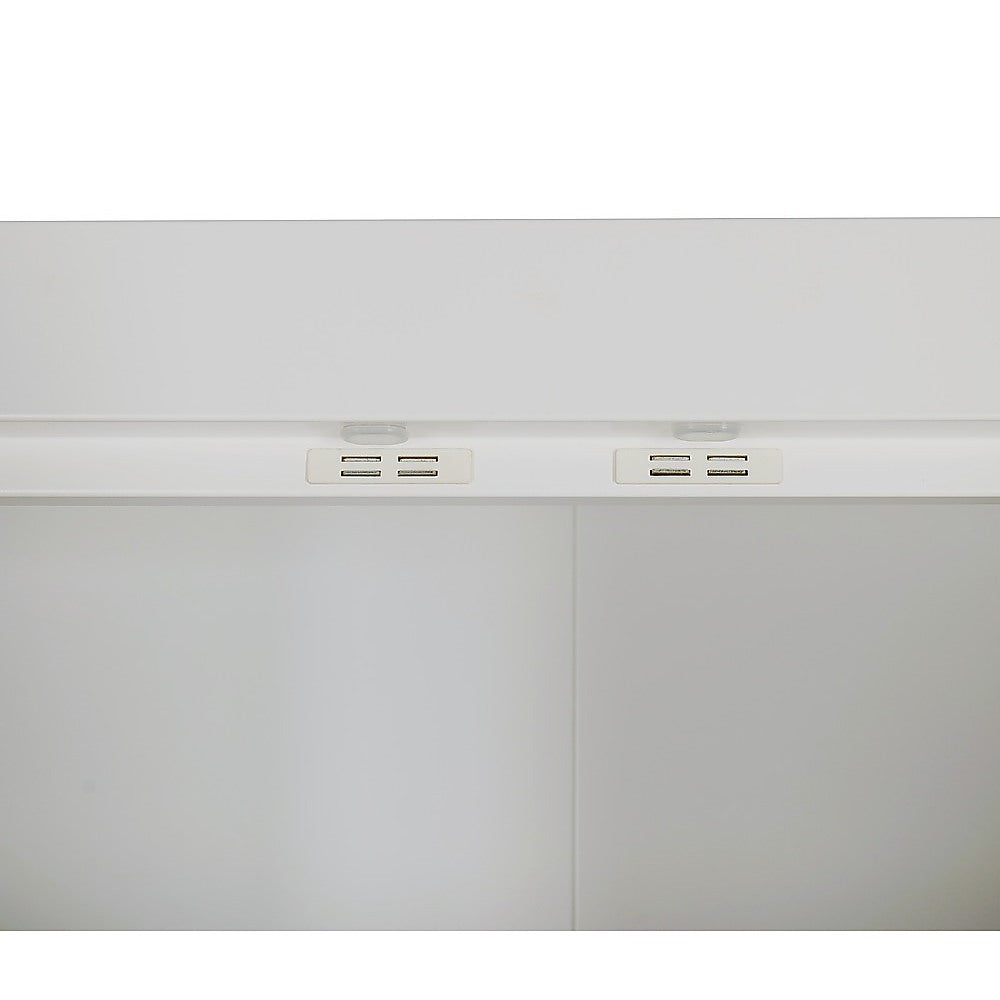 4 Door White Wardrobe Cabinet – Hanging Rail, Shelves & White Handles